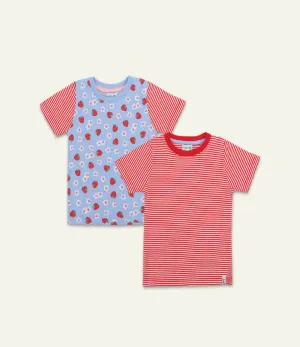 Multicoloured Strawberry and Stripe Print Top -2 Pack