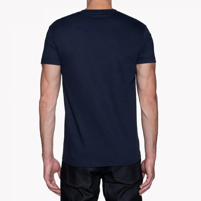 【Naked and Famous】Pocket Tee - Navy   Flower Painting - Navy／花朵口袋海軍藍短T