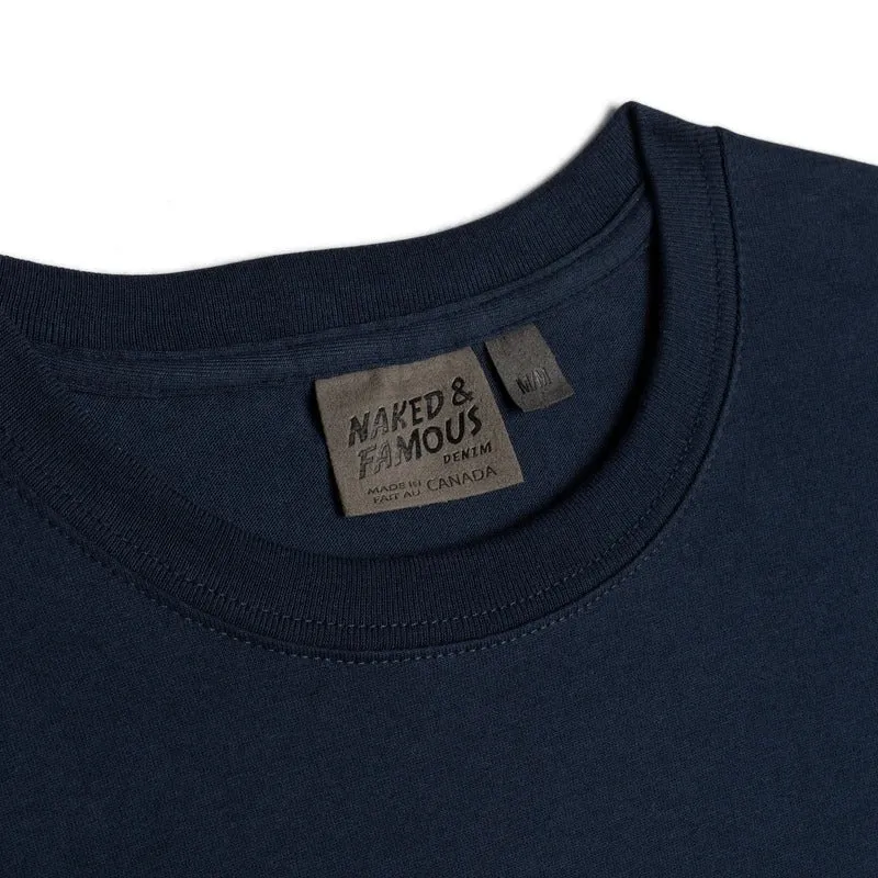 【Naked and Famous】Pocket Tee - Navy   Flower Painting - Navy／花朵口袋海軍藍短T