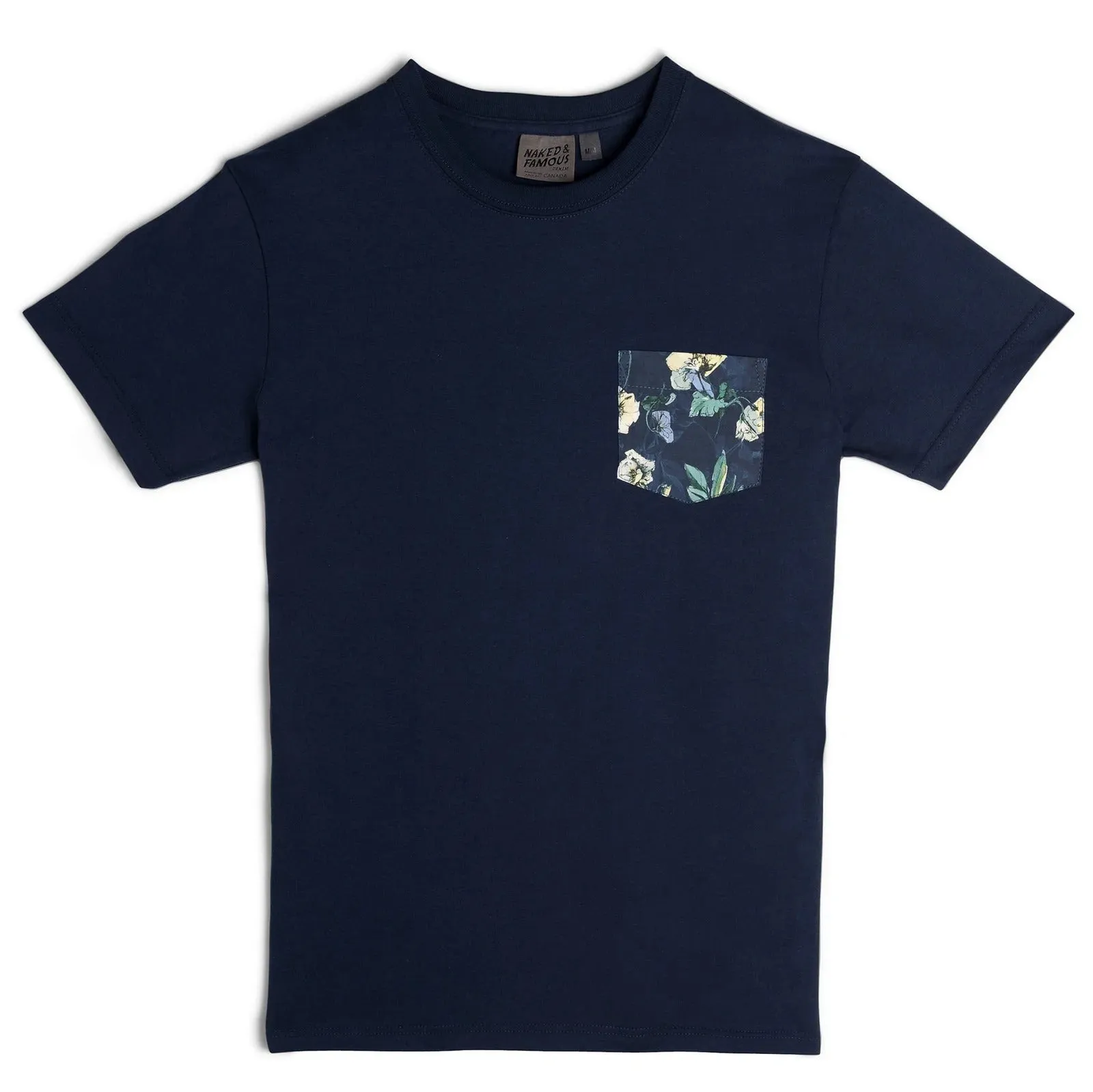 【Naked and Famous】Pocket Tee - Navy   Flower Painting - Navy／花朵口袋海軍藍短T