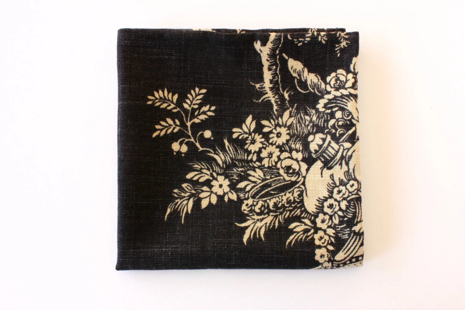 Navy & Beige Floral Pocket Square