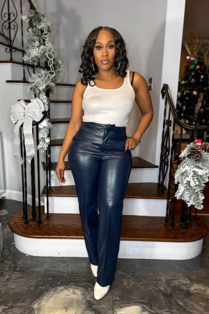 NAVY FAUX LEATHER PANTS