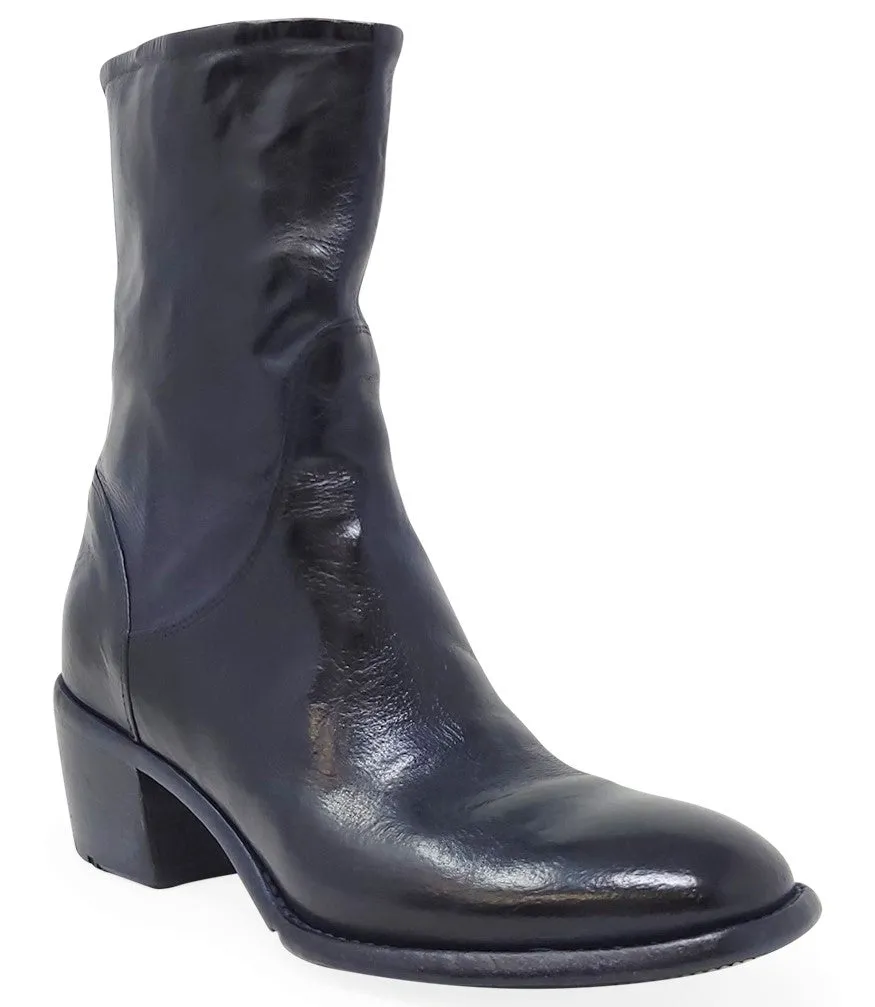 Navy Leather Mid Calf Boot