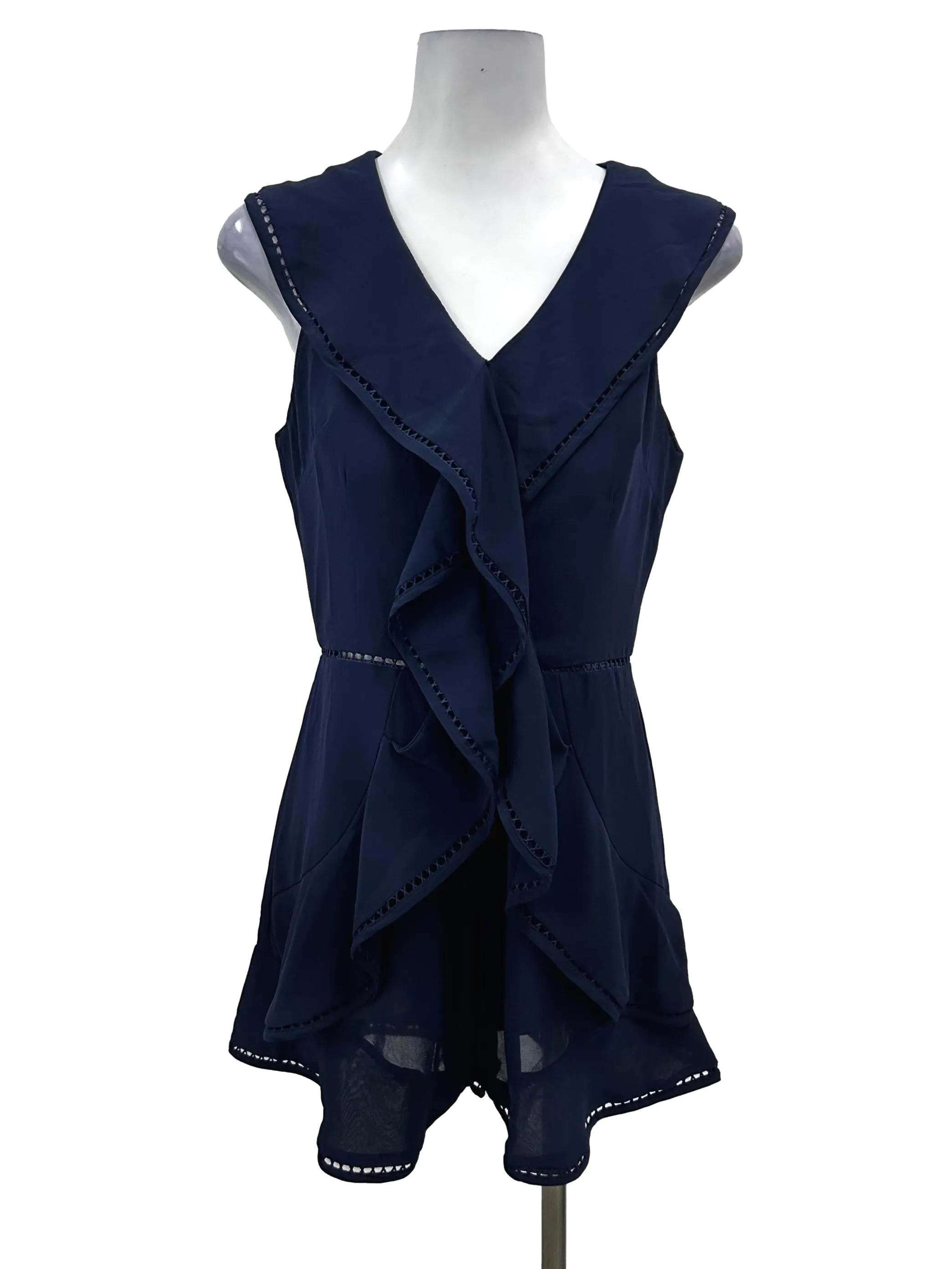 Navy Sleeveless Ruffles Romper