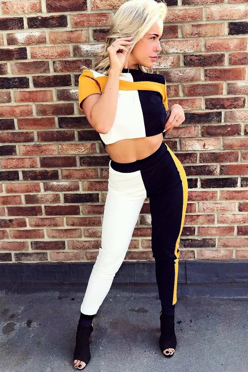 Navy Yellow and White Colour Block Co-ord - Sybil