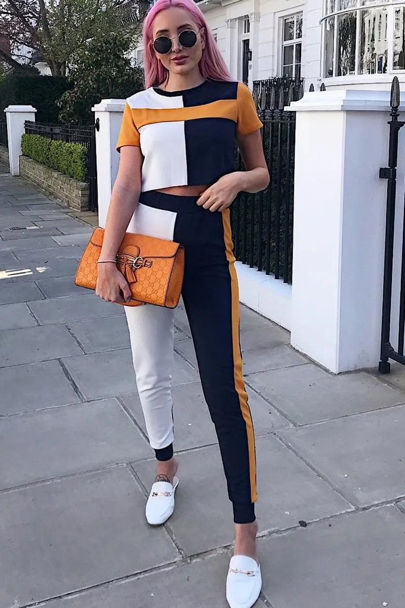 Navy Yellow and White Colour Block Co-ord - Sybil