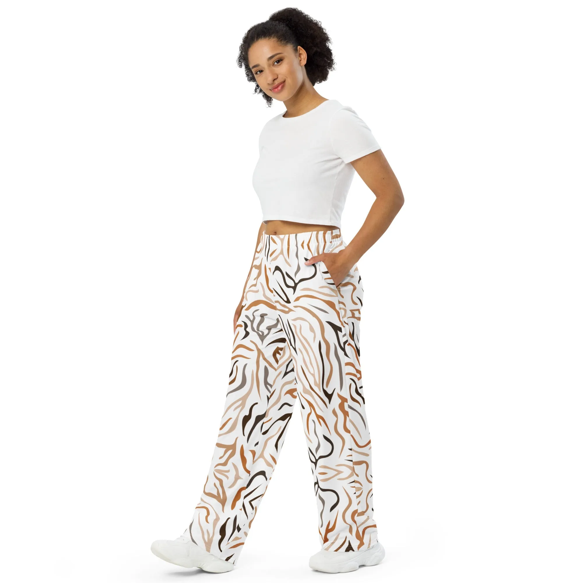 Neutral Tiger Stripes - Wide-Leg Pants