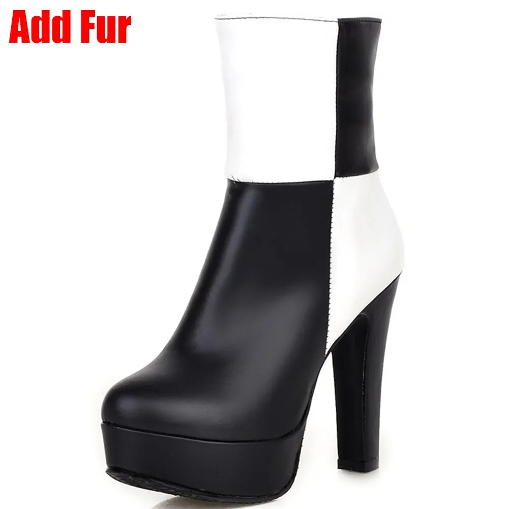 New 34-48 Western Concise Platform Booties Ladies Party mixed-color Ankle Boots Women 2020 High Heels Shoes Woman