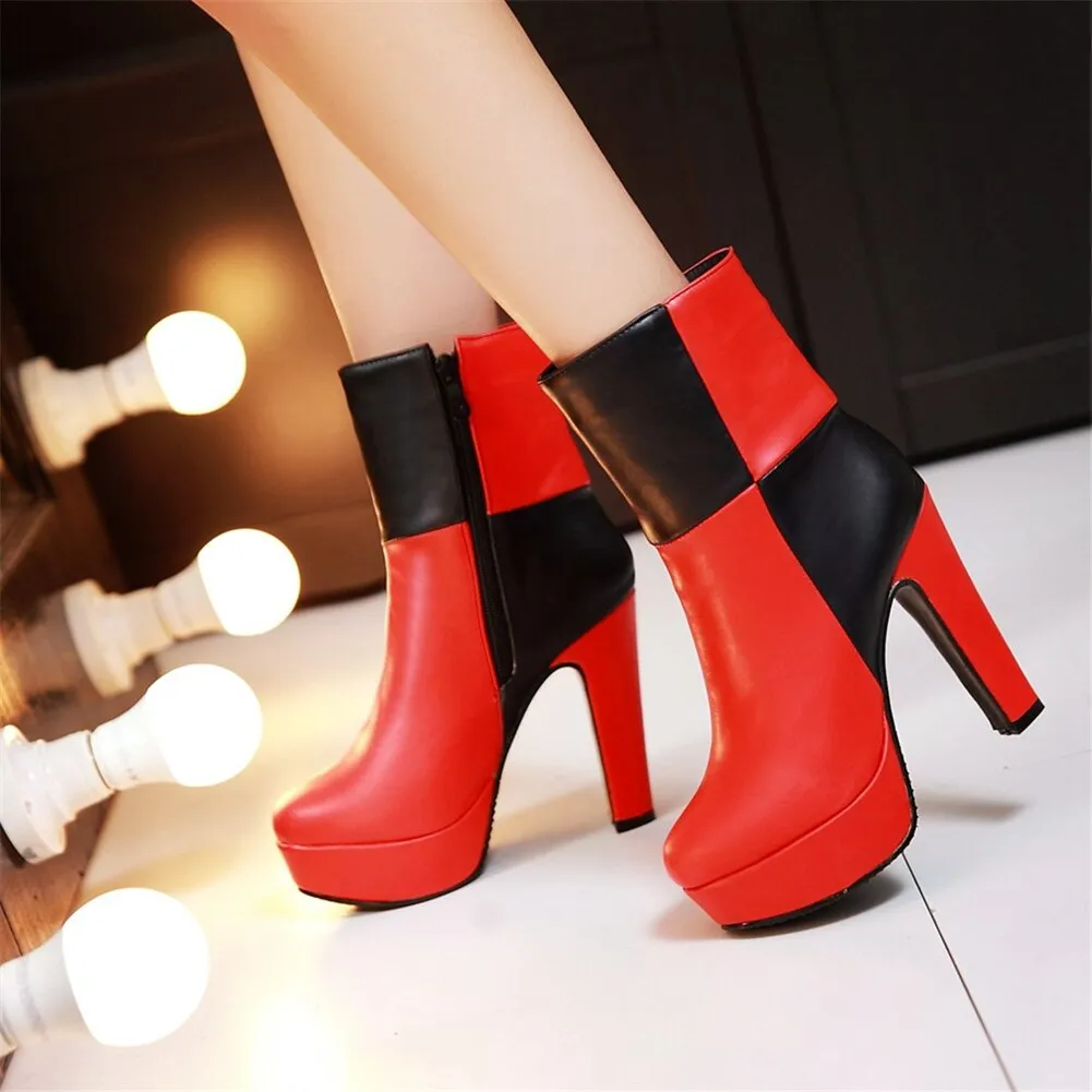 New 34-48 Western Concise Platform Booties Ladies Party mixed-color Ankle Boots Women 2020 High Heels Shoes Woman