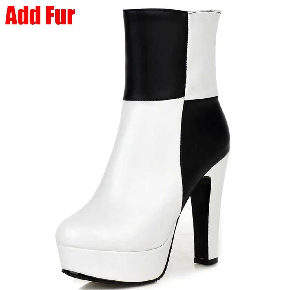 New 34-48 Western Concise Platform Booties Ladies Party mixed-color Ankle Boots Women 2020 High Heels Shoes Woman