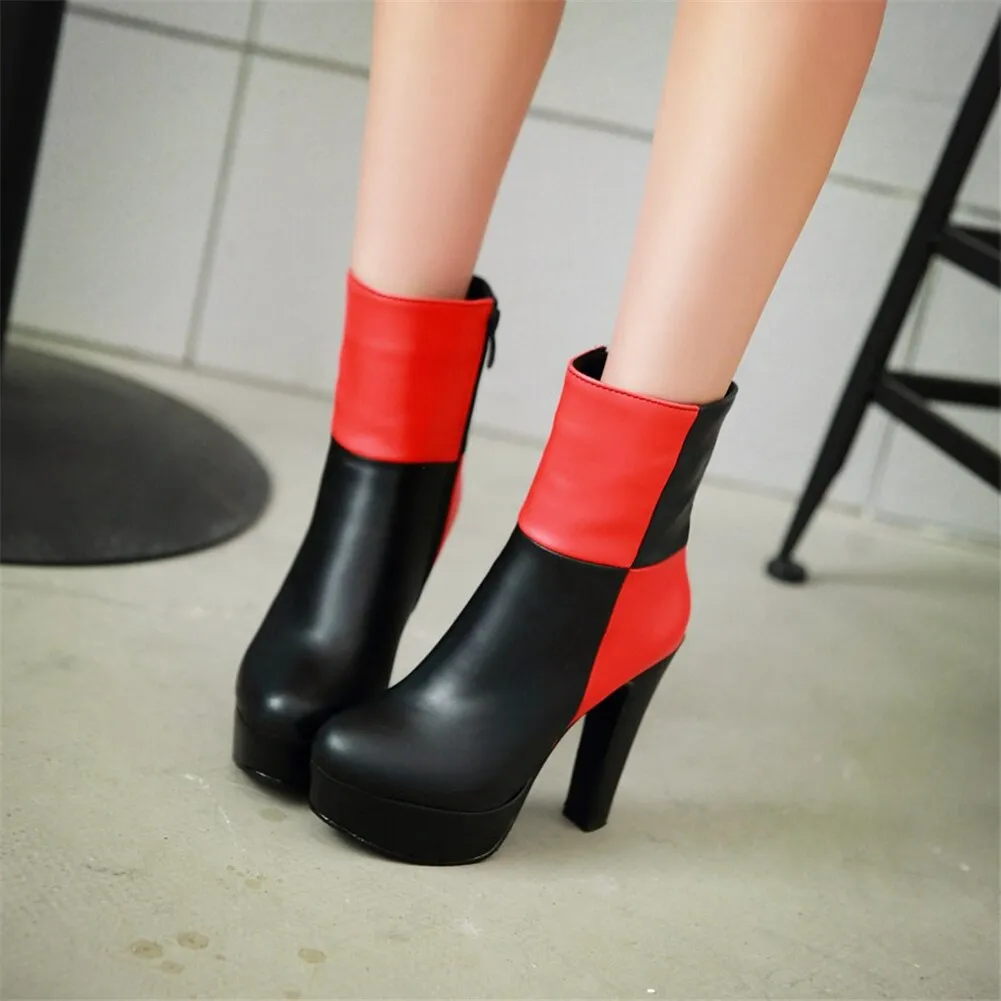 New 34-48 Western Concise Platform Booties Ladies Party mixed-color Ankle Boots Women 2020 High Heels Shoes Woman