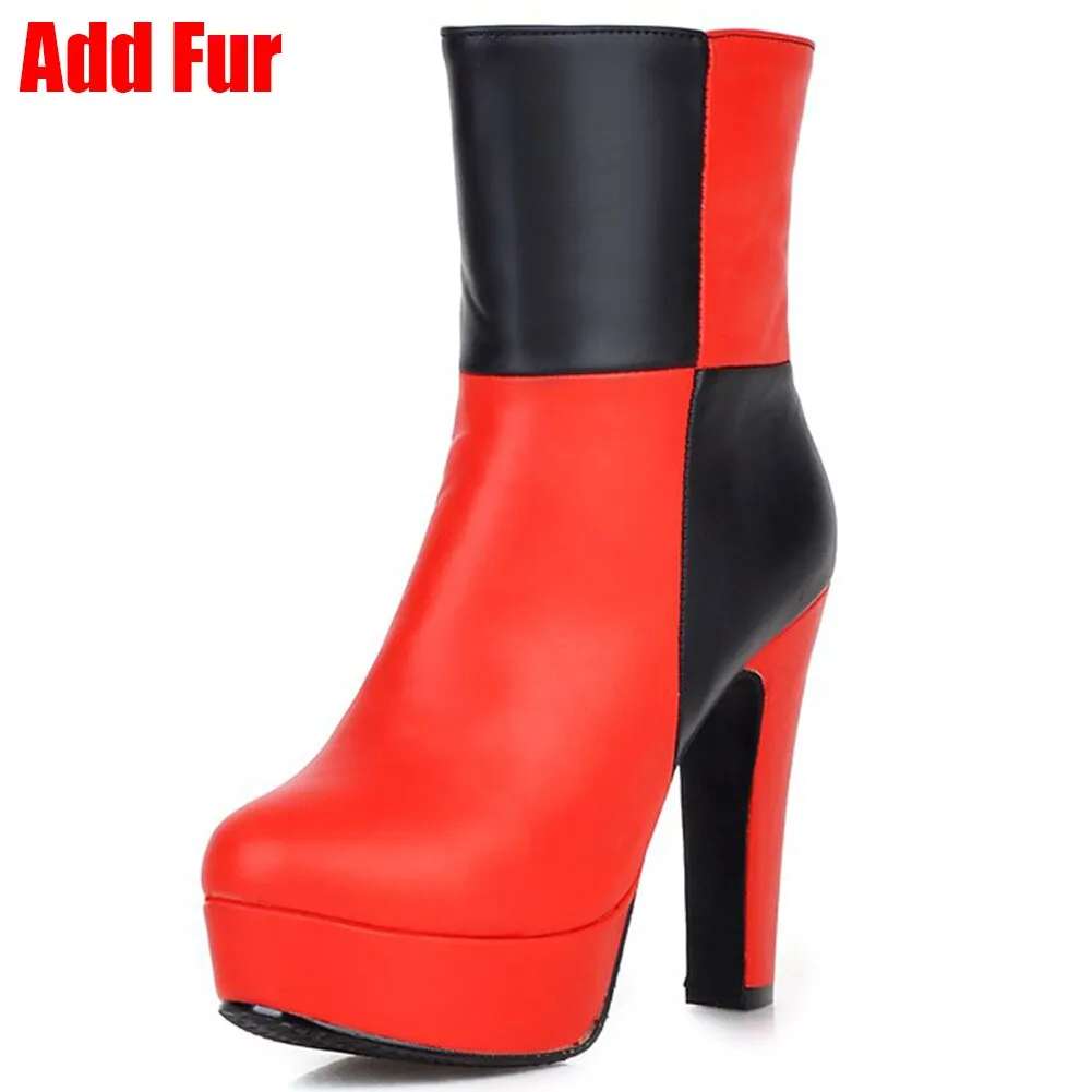 New 34-48 Western Concise Platform Booties Ladies Party mixed-color Ankle Boots Women 2020 High Heels Shoes Woman