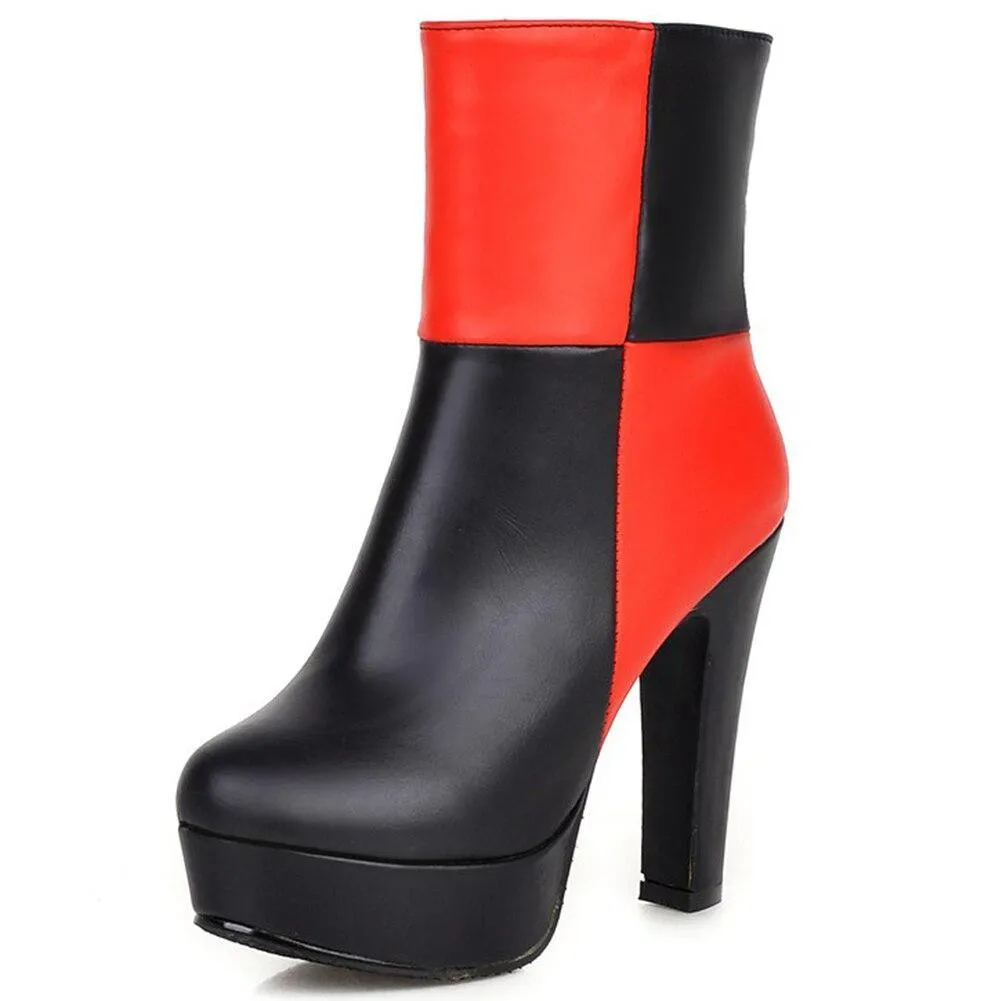 New 34-48 Western Concise Platform Booties Ladies Party mixed-color Ankle Boots Women 2020 High Heels Shoes Woman