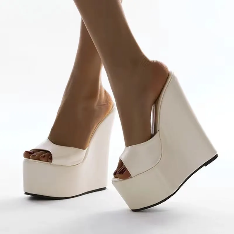New Peep Toe Platform Wedges Slippers Summer Woman Sexy Super High Mules Sandal