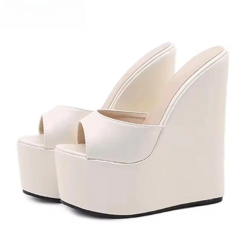 New Peep Toe Platform Wedges Slippers Summer Woman Sexy Super High Mules Sandal