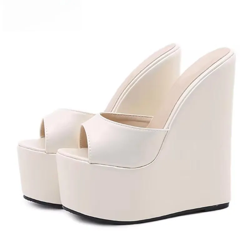 New Peep Toe Platform Wedges Slippers Summer Woman Sexy Super High Mules Sandal