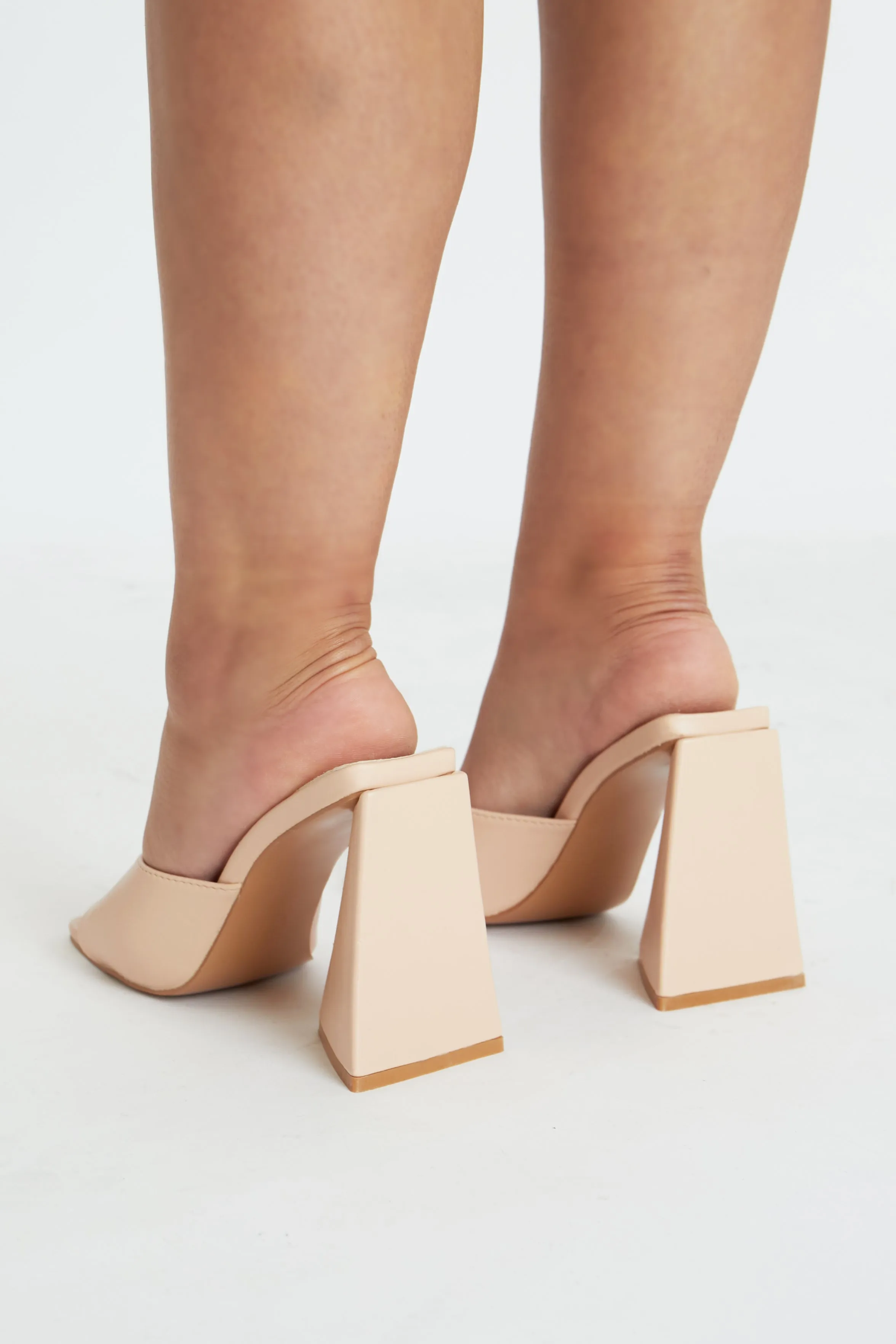 Nude Square Toe Chunky Block Mules - Maicy