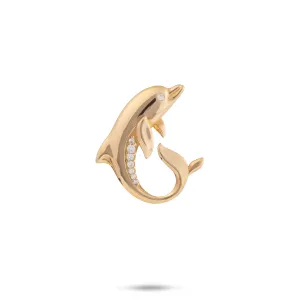 Ocean Dance Dolphin Pendant in Gold with Diamonds - 22mm