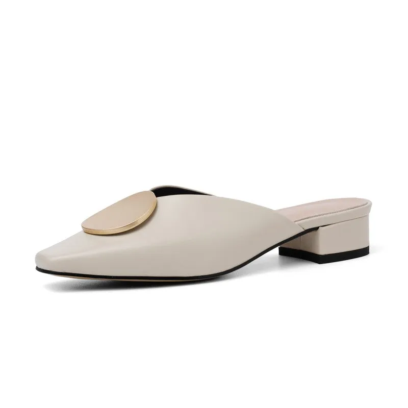 Off-White Square Toe Metal Buckle Mules #001005