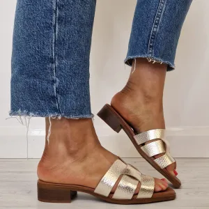 Oh My Sandals Leather Flat Slider Mules - Pale Gold