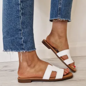 Oh My Sandals Leather Slip On Flat Mules - White