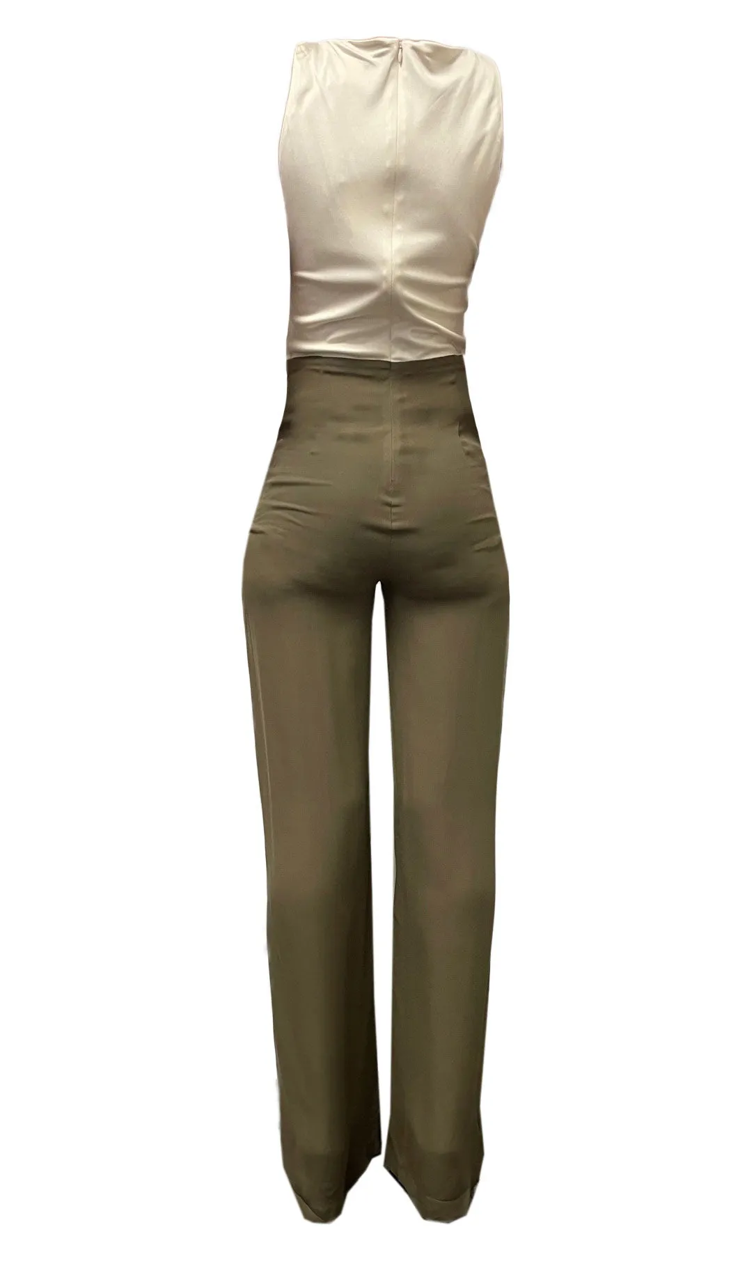 OLCAY GULSEN Women's Off-White/Coffee Sleeveless Jumpsuit 1019 Sz S $375 NEW