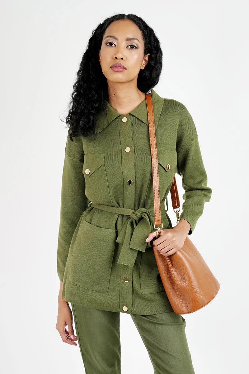 Olive Military Cardigan