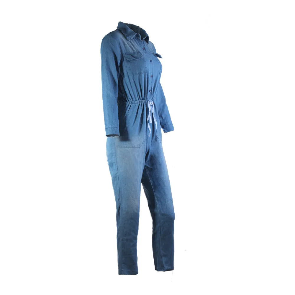One Piece Denim Romper and Jumpsuits for Women with Pockets