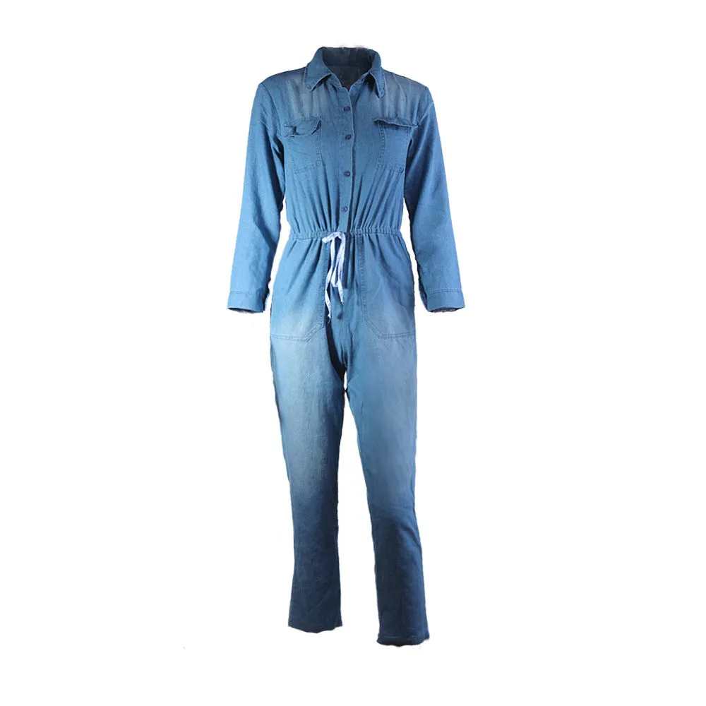 One Piece Denim Romper and Jumpsuits for Women with Pockets