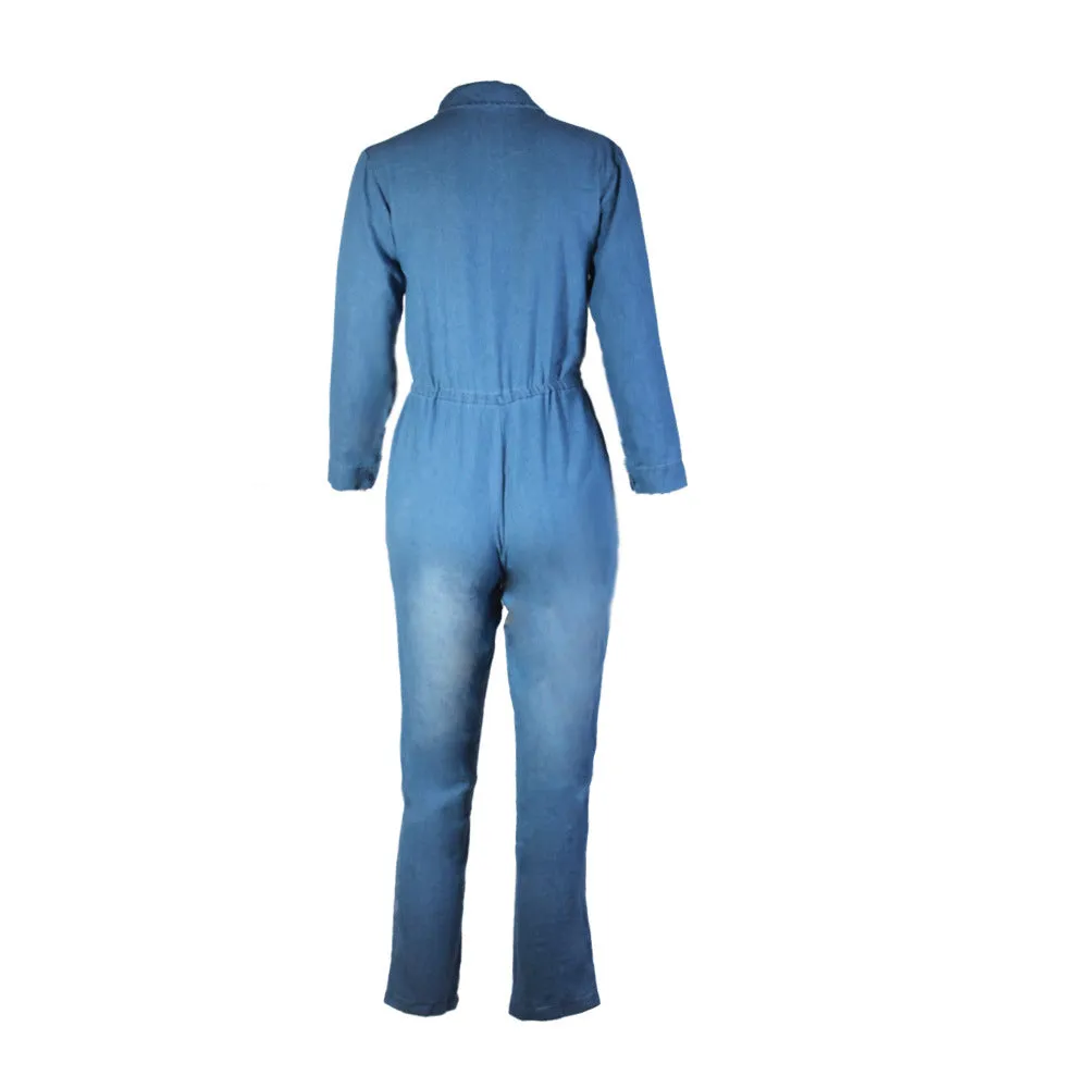 One Piece Denim Romper and Jumpsuits for Women with Pockets