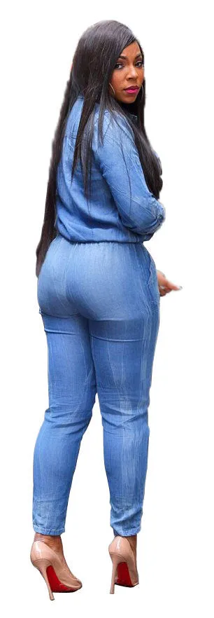 One Piece Denim Romper and Jumpsuits for Women with Pockets