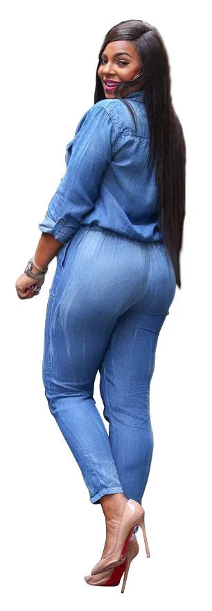 One Piece Denim Romper and Jumpsuits for Women with Pockets