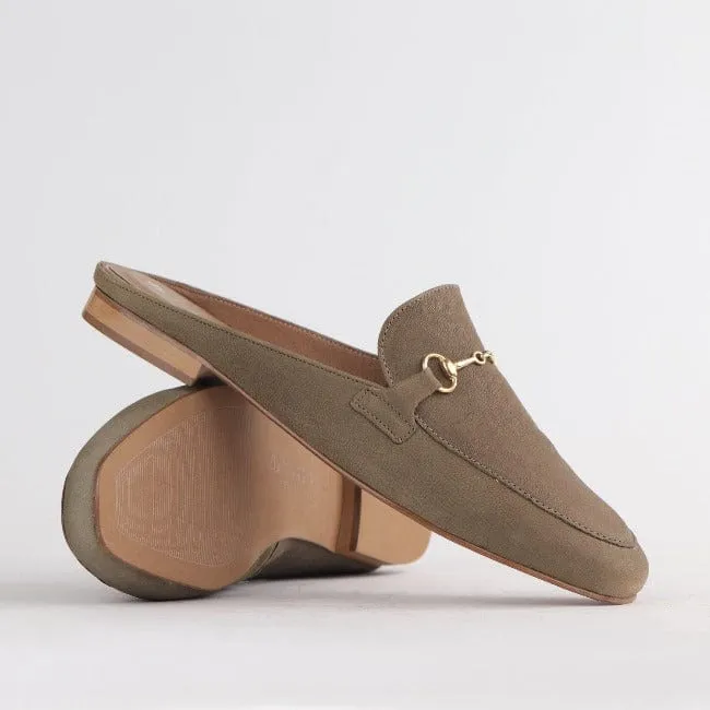 Open back mule with gold trim in Forest - 12450