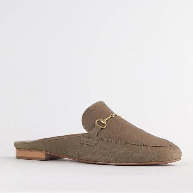 Open back mule with gold trim in Forest - 12450