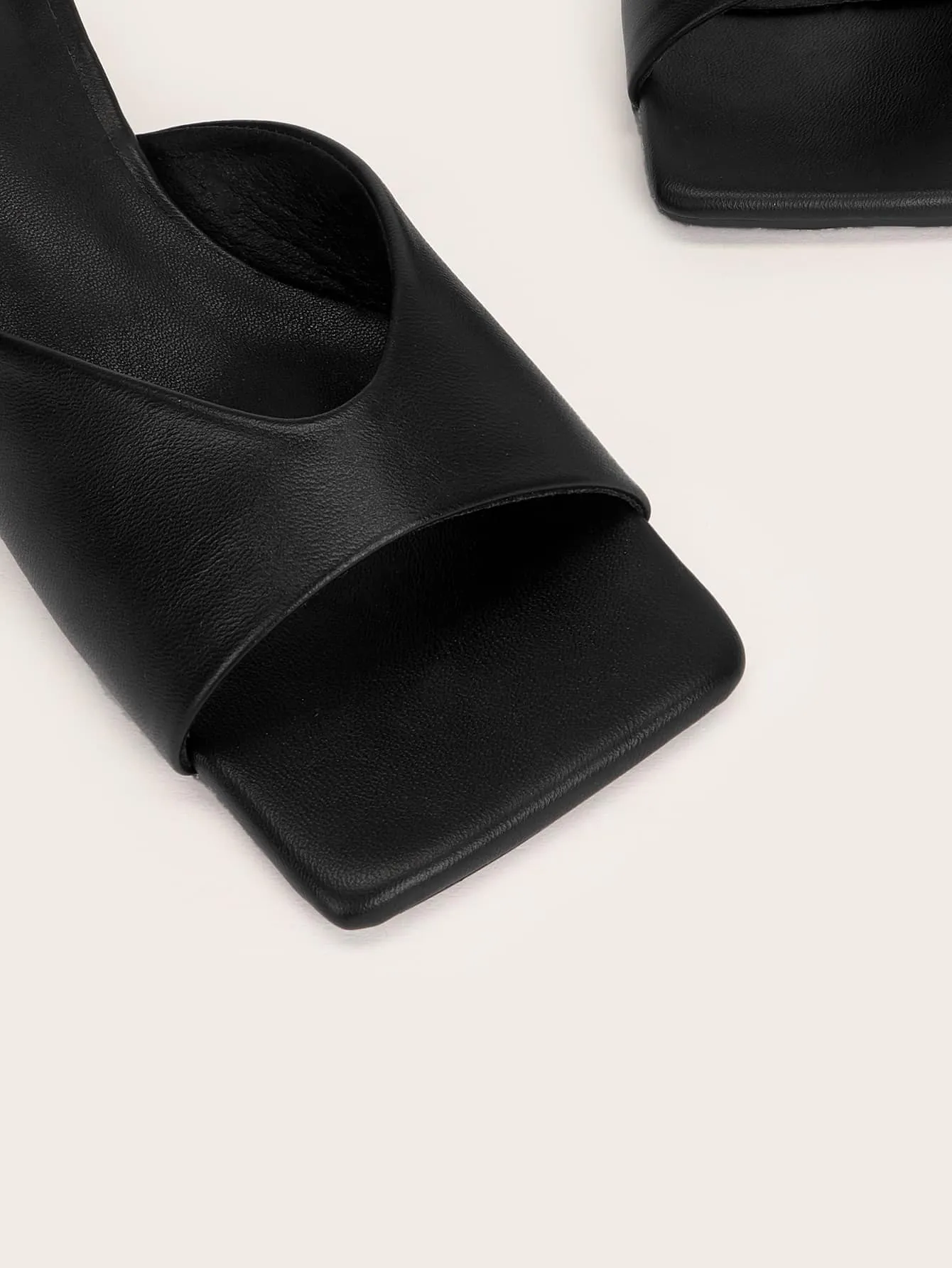 Open Toe Heeled Mules - Black
