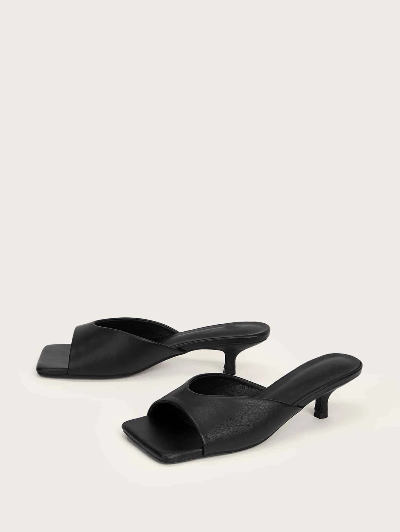 Open Toe Heeled Mules - Black