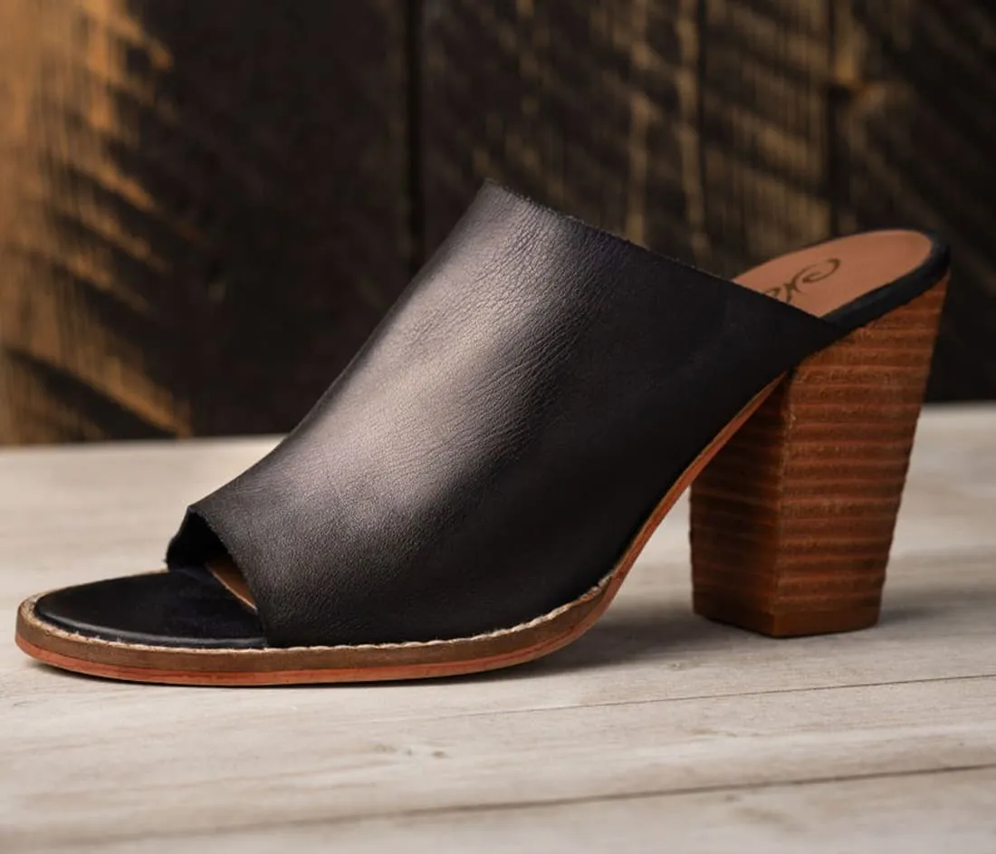 Open Toe Mules in Black