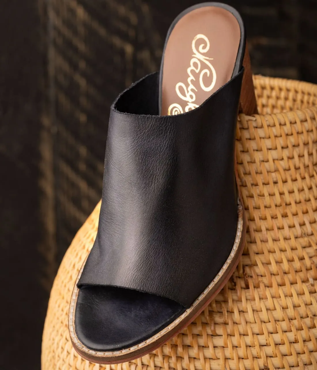 Open Toe Mules in Black