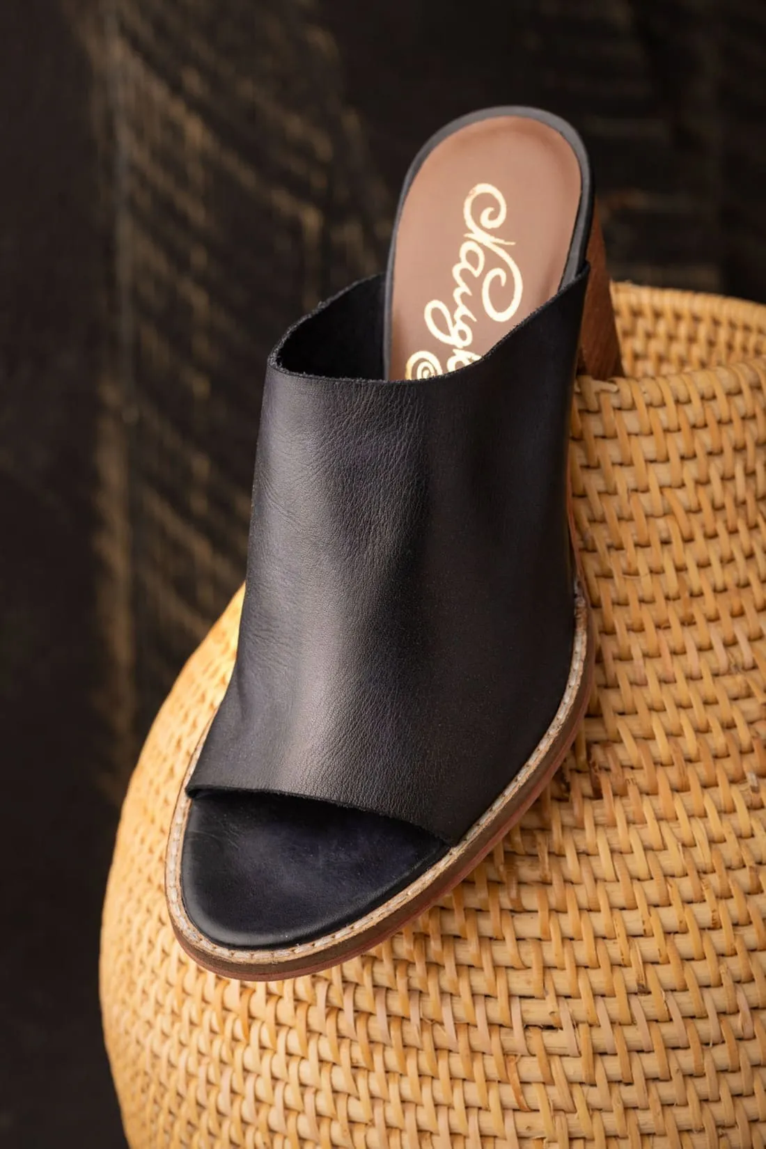 Open Toe Mules in Black