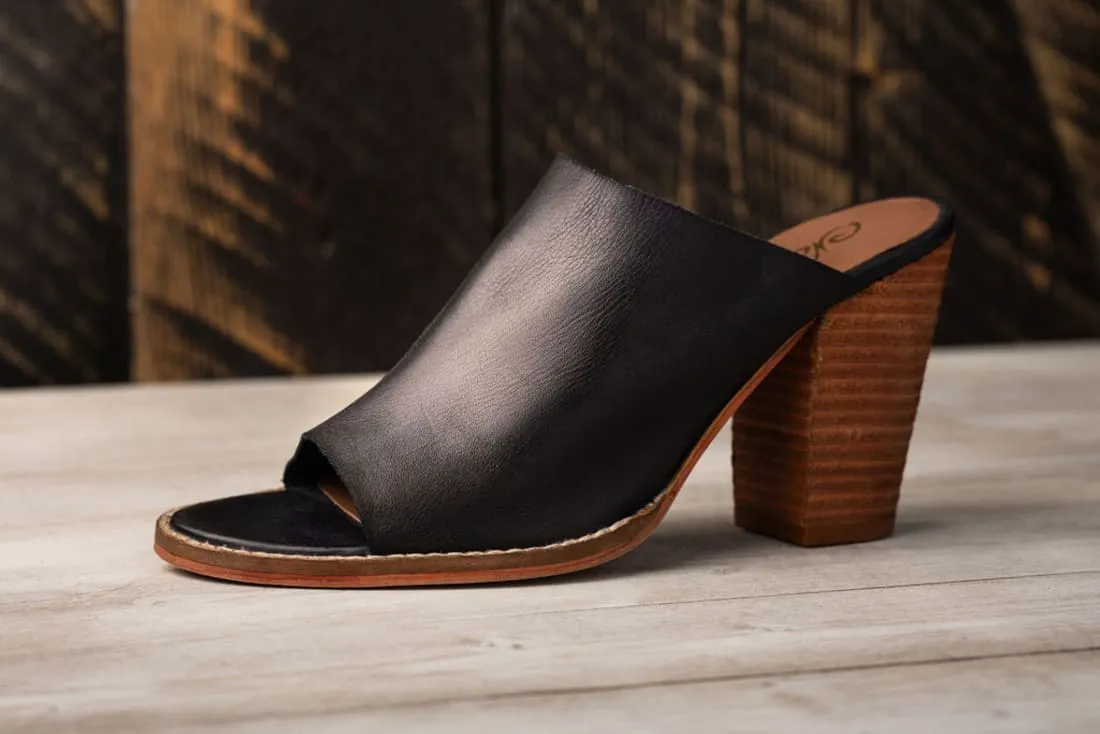 Open Toe Mules in Black
