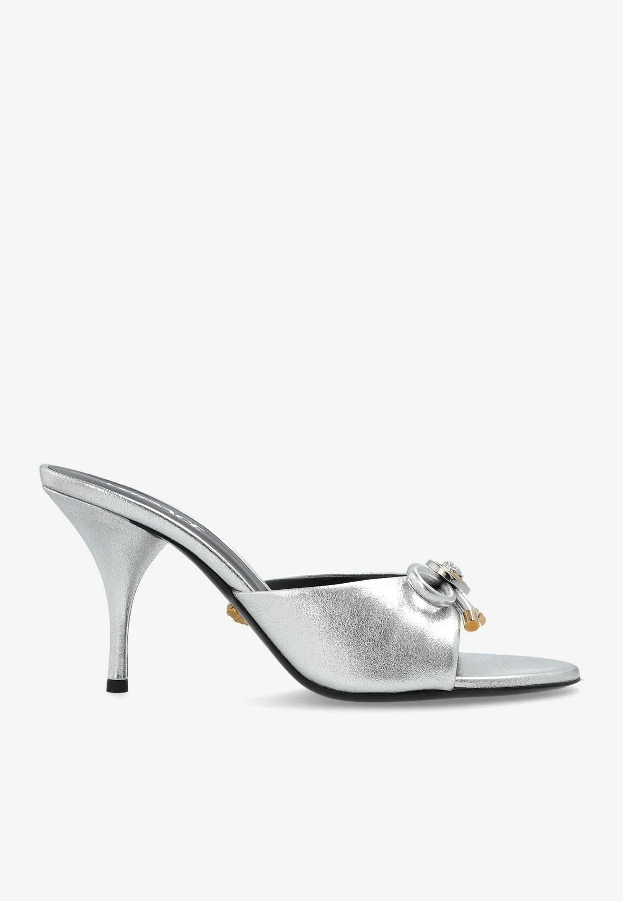 Opera Bow 85 Metallic Leather Mules