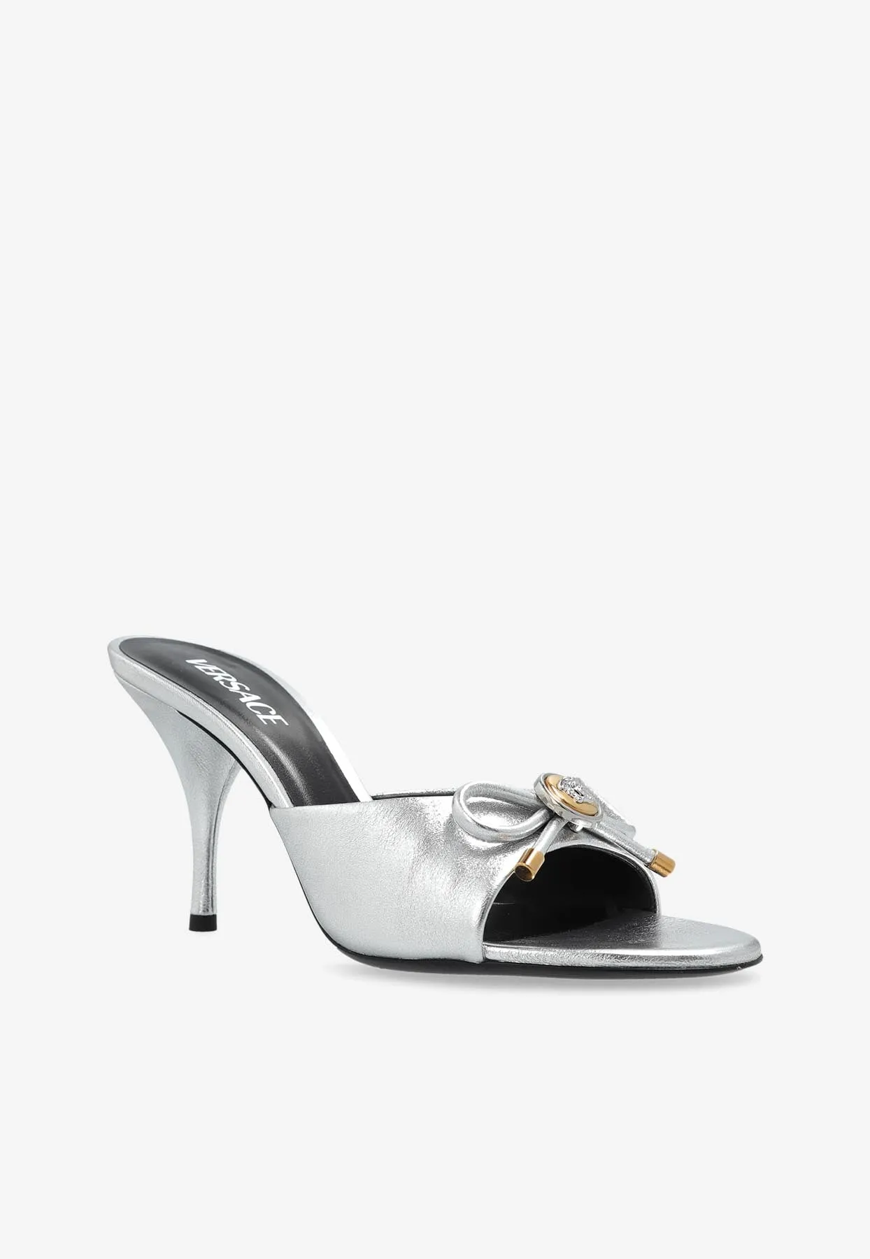Opera Bow 85 Metallic Leather Mules