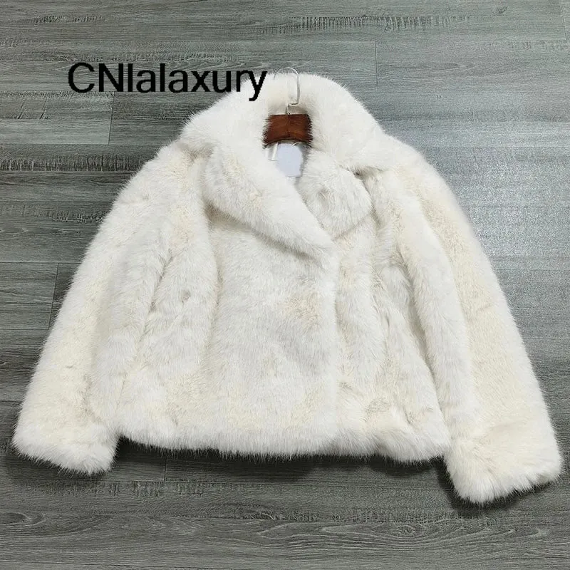 Original Quality Elegant Solid Turn Down Collar Long Sleeve Faux Fur Coat Women Fashion Casual Loose Fur Jacket Y2k Tops