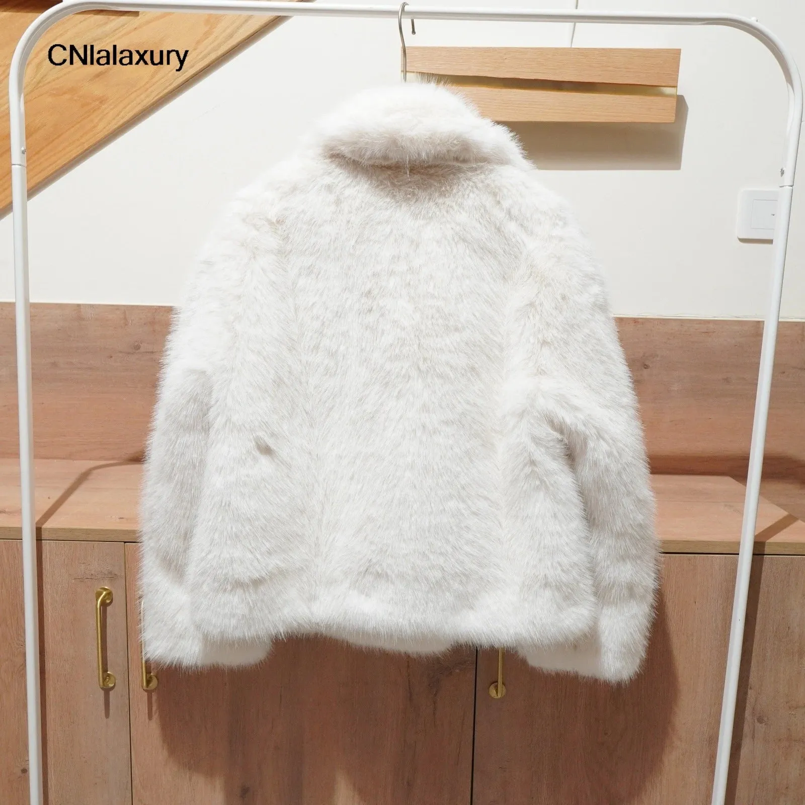 Original Quality Elegant Solid Turn Down Collar Long Sleeve Faux Fur Coat Women Fashion Casual Loose Fur Jacket Y2k Tops