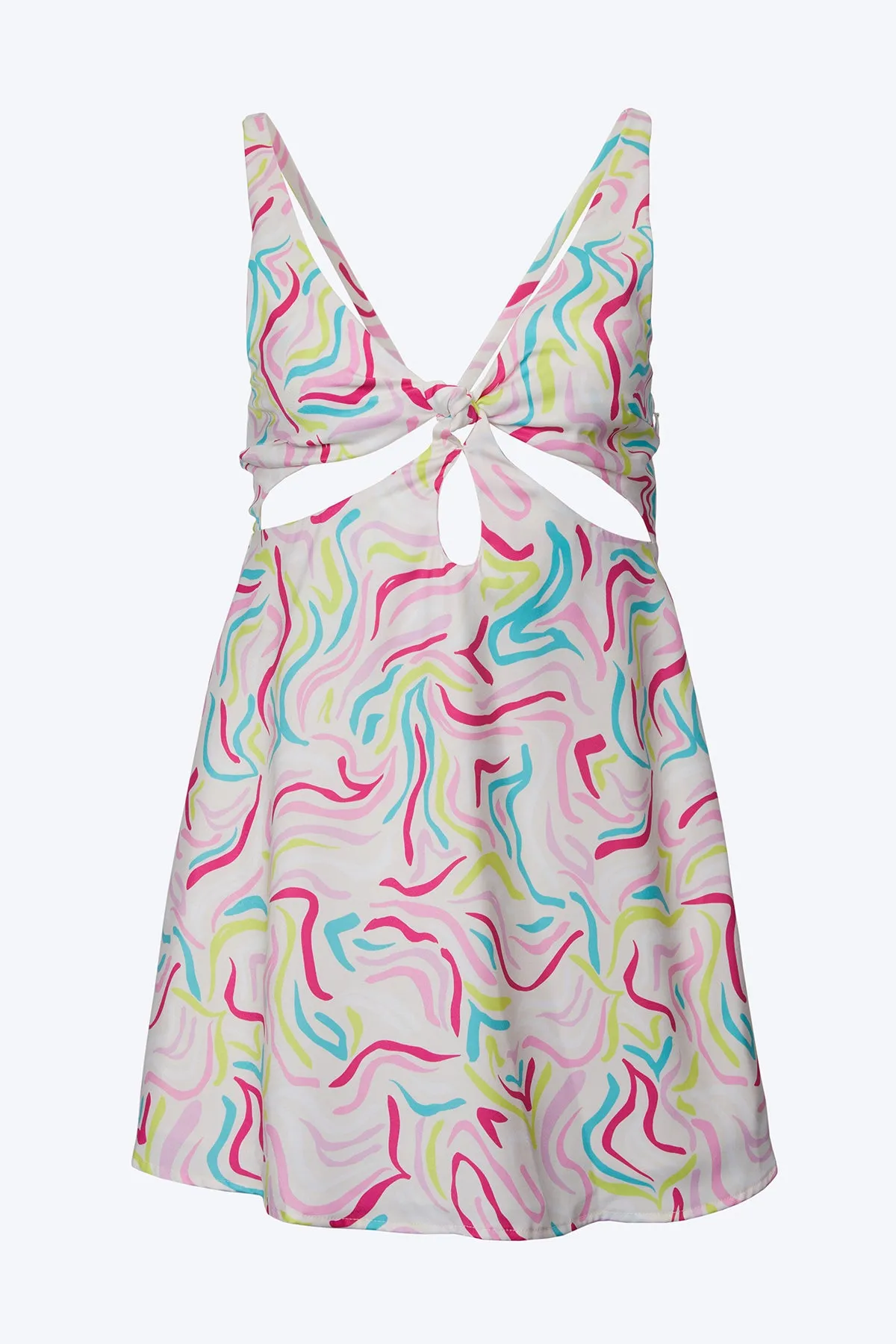 PALMER RETRO-PRINT CUTOUT SATIN MINI DRESS