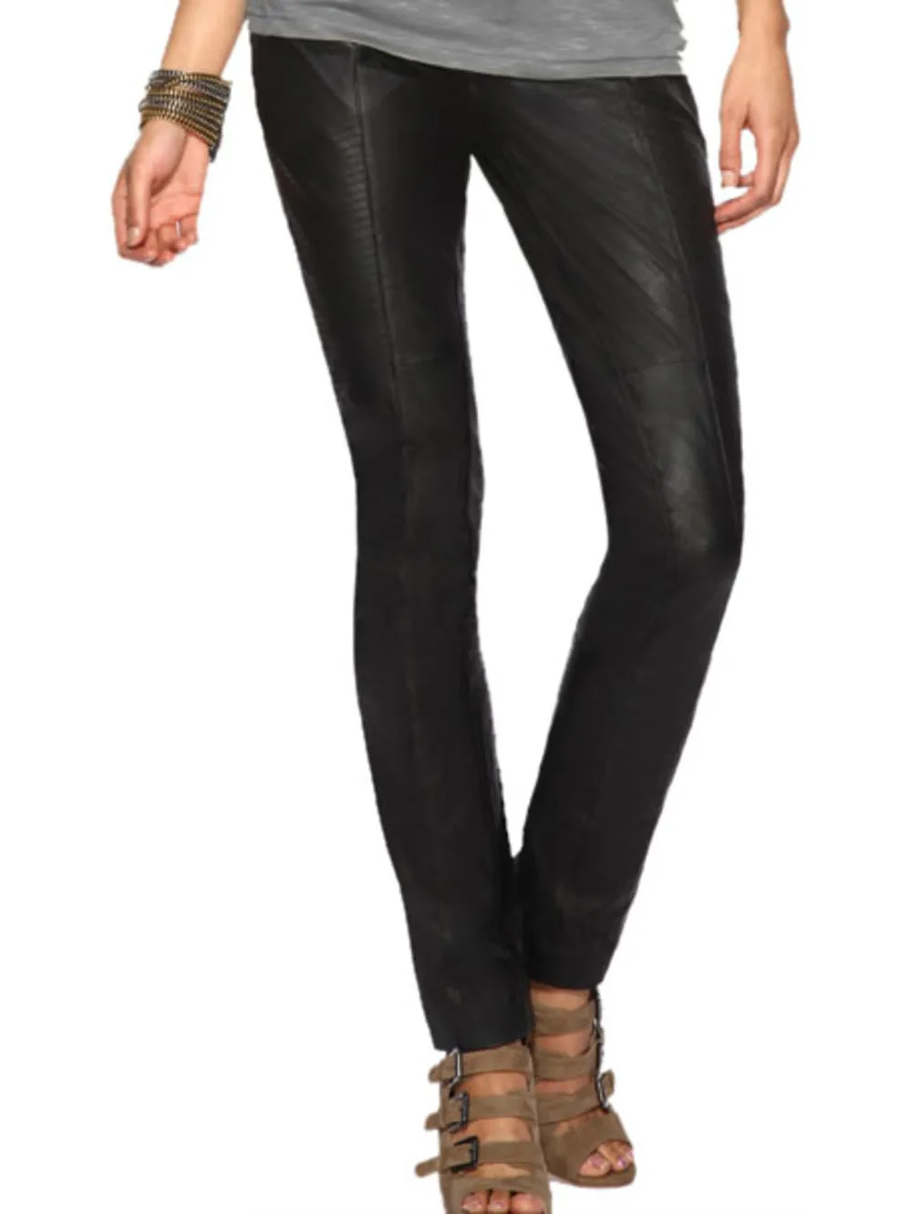 Paneled Finish Chic Leather Pants