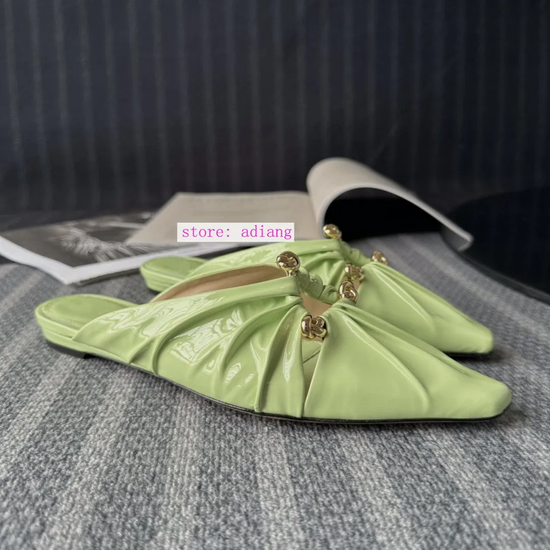 patent cow leather point toe mules flats comfort fashion women 2023 35-40 high quality
