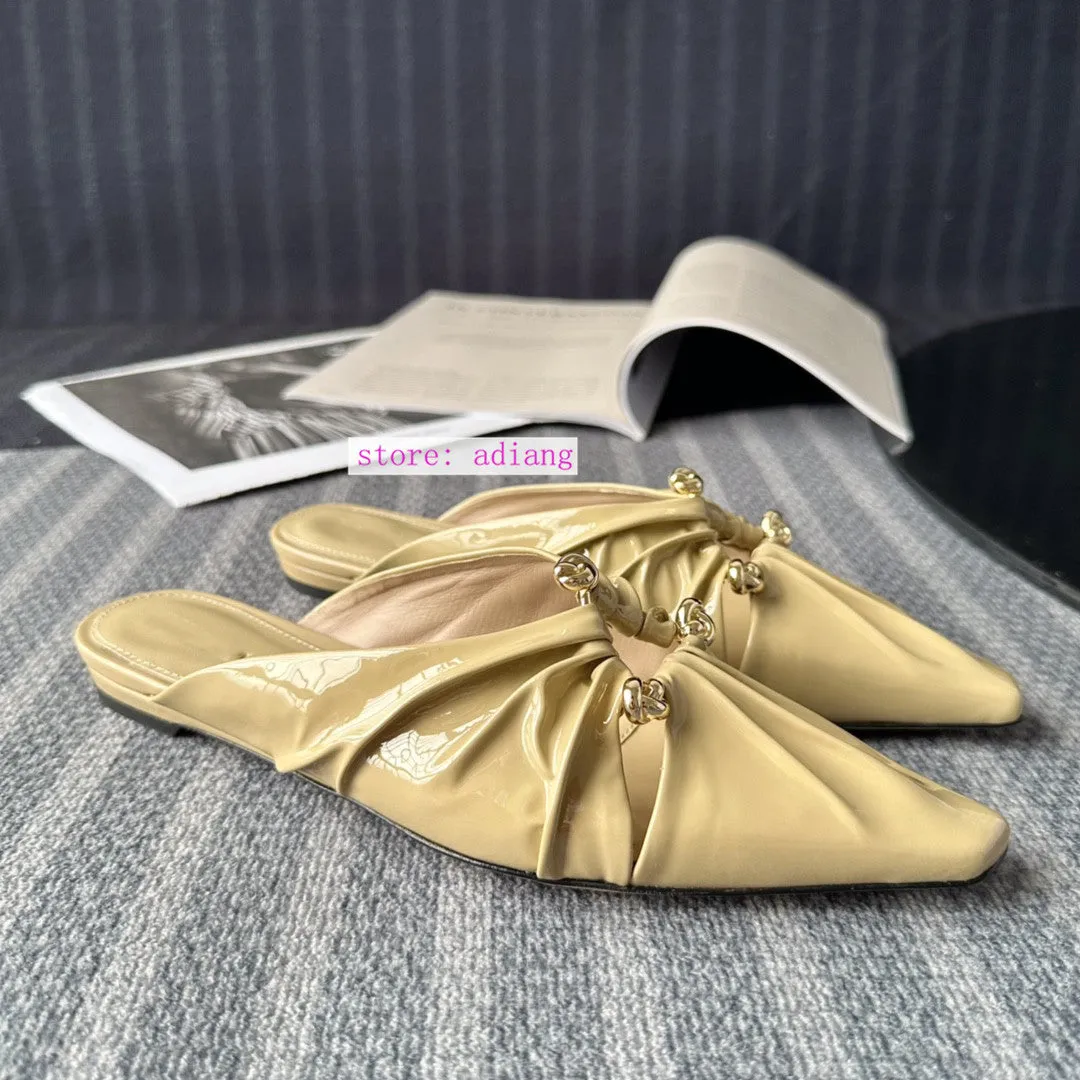 patent cow leather point toe mules flats comfort fashion women 2023 35-40 high quality