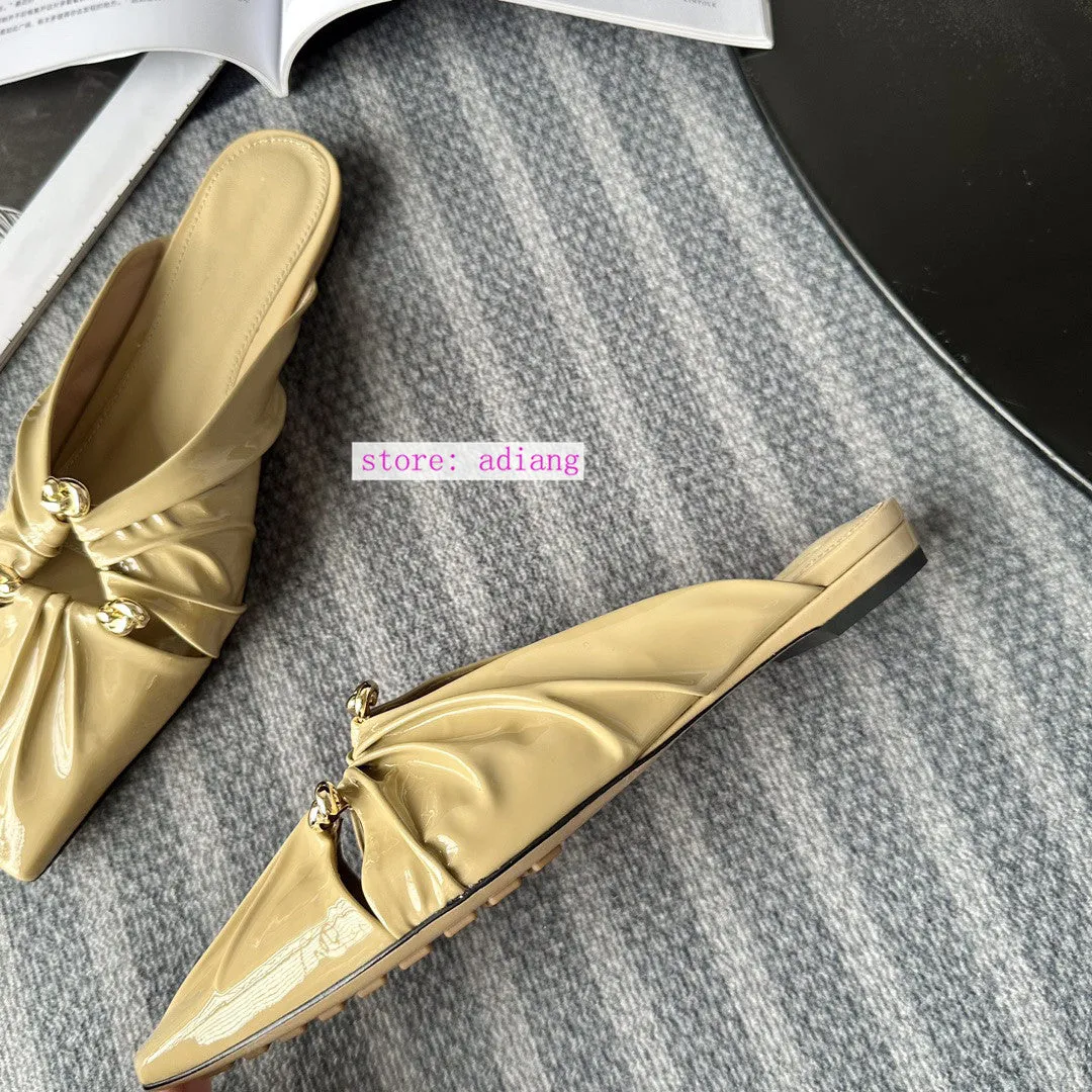 patent cow leather point toe mules flats comfort fashion women 2023 35-40 high quality