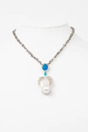 Pave Diamond, Pearl, Opal, Necklace